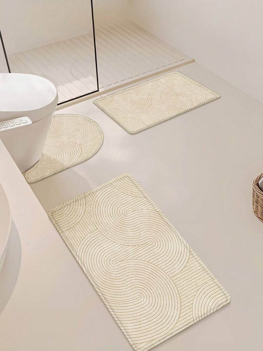 1/3pcs Bathroom Non-Slip Absorbent Mat, Soft Plush Flannel Polyester Rug, Suitable For Room, Garden, Patio, Bathroom, Kitchen, U-Shaped Toilet Mat, Vanity Absorbent Foot Mat, Home Bathroom Decor Carpet Kitchen Rug