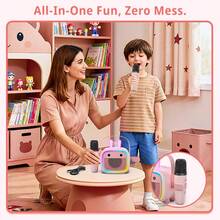 ODAPTO Máquina de karaoke para niños, altavoz Bluetooth portátil mini con 2 micrófonos inalámbricos y luces LED, juguetes para niños, regalos ideales para fiestas de cumpleaños y en el hogar para niñas y niños - Multicolor - Ver 6