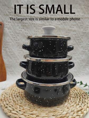3pcs Multi-Color Mini Enamel Pots Set, Capacity 4.7in/5.5in/6.3in, Floral Design Enamel Cookware, Thick High-Temperature Stew Pot, Cooking Pot, Soup Pot, Front Pot, Household Kitchen Utensils, Cookware, Suitable For Oven, Open Flame And Gas Stove, Not Suitable For Microwave, Suitable For Christmas, 4 Seasons Family Picnics, Travel And Portable Use