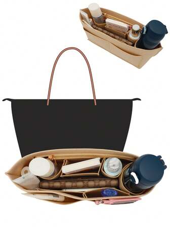 毛毡手提袋收纳包，毛毡内衬，拉链收纳袋，大容量内袋，多口袋设计，多隔层，方便收纳，女士礼物，男士礼物