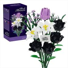520 piezas Juego de bloques de construcción de flores de rosa negra, ramo de flores artificiales, colección de plantas en maceta para decoración de oficina y hogar, regalo de cumpleaños para mujeres adultas; 520 piezas Juego de bloques de construcción de flores de rosa roja, serie de flores artificiales para regalo de boda, Día de San Valentín y Navidad para mujeres adultas - Decoración central de escritorio para el hogar y la oficina, Navidad