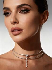 Dây chuyền xương đòn đính đá Rhinestone tối giản nhiều lớp, phụ kiện thời trang và đa năng cho mùa hè - Lớp kép - Xem 2