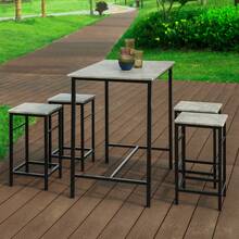 SoBuy OGT11 Bar Table Set 5-Piece Dining Table Bistro Table With 4 Chairs Seating Group - Grey - View 12