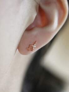 1 Pair Versatile Minimalist Silver-Plated Copper Cubic Zirconia Earrings - Rose Gold - View 7