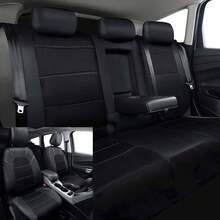 Black PVC Leather Universal Car Seat Cover High Back Full Set For 5 Seats Front Rear Cover Breatherable Zipper Design Fit Solid 40/60, 60/40, 50/50 Split Bench For Most Cars Trucks SUVs - 黑色 - 查看 2