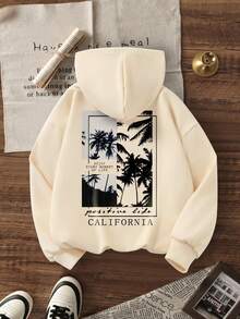 Teen Boys' Clothes, American Casual Style Printed Patterns, Casual Style, Hooded Sweatshirt, Wearable In Autumn And Winter, Wear In Shopping, Party, Travel, And School - Apricot - View 2