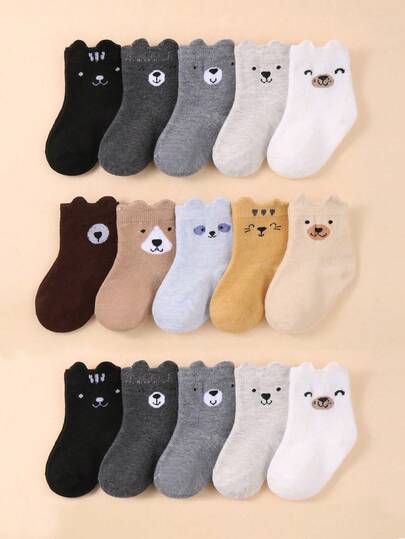 Conjunto com 10 pares de meias infantis fofas com estampas de desenhos animados. Essas meias para bebês e crianças são unissex, confortáveis, casuais, de estilo simples e adequadas para usar em todas as quatro estações do ano.