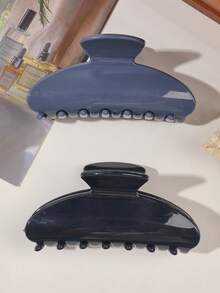2个/套 简约优雅果冻蓝、灰、黑纯色半圆形发爪夹，多功能户外发饰，秋冬发夹夏季穿搭发夹 - 2件套裝-藍黑半圓 - 查看 4