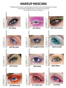 HANDAIYAN 5ml Waterproof Lengthening & Volumizing Colored Mascara, Suitable For Halloween, Christmas, Birthdays, Valentine's Day, Parties. Best Color Choice, Makeup, Face Painting, Cosmetics, For Women, Suitable For Winter/Spring - 黑色 - 查看 2