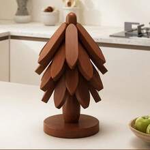 一套4个竹制隔热杯垫+1个底座，耐热餐垫，家居装饰 - 彩色 - 查看 8