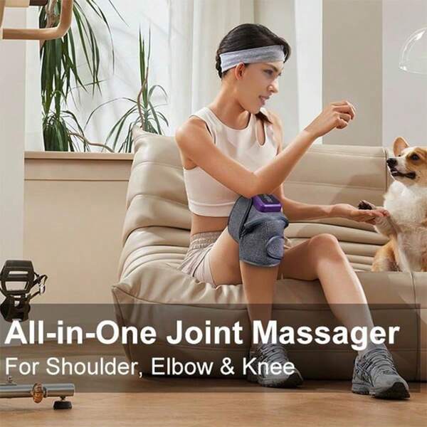 Masajeador de rodilla calefactado 3 en 1, almohadilla térmica para hombros, soporte para codos - Envoltura térmica recargable inalámbrica para alivio del dolor de rodilla, hombro y codo, batería de 5000mAh, soporte térmico portátil para hombres y mujeres