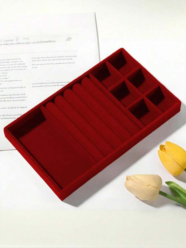 9/1 Pc, Burgundy Velvet Jewelry Tray, Large Capacity Jewelry Storage Box, Independent Compartments, Stackable Jewelry Display Stand, Can Hold Earrings, Necklaces, Bracelets, Rings, Hairpins, Hairbands, Etc. Valentine's Day Velvet Jewelry Tray, Makeup Storage Box,
