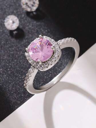 1pc Fashionable & Elegant Claw-Set Square Design 12 Zodiac Birthstone Women's Engagement Ring, Luxury Jewelry Ring Suitable For Wedding, Engagement, Daily Matching, Valentine's Day, Party, Holiday Gift