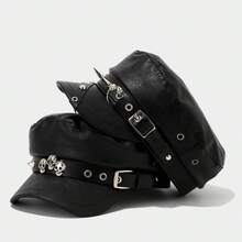 1 Piece Hip Hop Punk Style Flat Top Cap Men's And Women's Fashion Leather Long Rivet Retro Snapback Cap - Đầu Tháp Trống - Xem 2