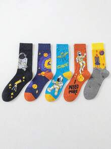 5 Paar Herren Modische Socken, Lässig Haus Socken, Astronaut Serie Knöchelsocken