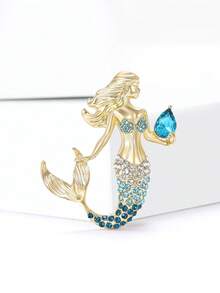 دبابيس مجوهرة فاخرة بشكل شخصيات كرتونية لحورية البحر للنساء، إكسسوارات ملابس للحفلات والأعراس، شارات هدايا لحفلات الأصدقاء