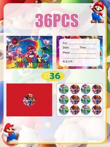 Super Mario Mushroom Head Birthday Party Invitation Card Letter Self-Adhesive Sticker Scene Decoration Set Party Supplies