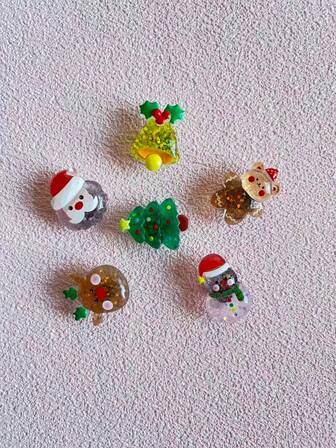 6pcs/Set Multi-Color Hollow Shoes Decorations - Glitter Christmas Tree, Santa Claus, Bells (Not Integrated Decoration Buttons)