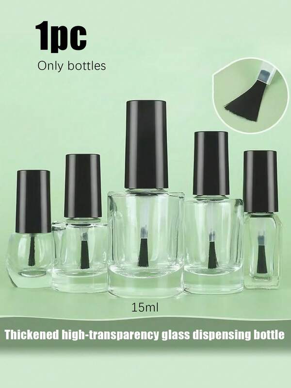 8ml/15ml Transparent Nail Polish Empty Bottle, Brush Bottle Glue Bottle Empty Bottle With Plastic Brush, Empty Nail Polish Glass Rectangular Brush, Empty Nail Polish Bottle With Brush Cover, Separate Bottles Of Perfume, Reusable Separate Bottles Of Glass - Black Lid, Transparent Round Glass, Special For Travel Supplement, Necessary For Nail Salons And Urban Beauty