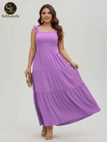 Women's Long Dress Plus Size Three Marias Evangelical Fashion Elegant Party Sleeve Strap Ruffle Duna - Pastel Lavender - View 1