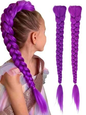 26 Inch Long Purple Ponytail Hair Extensions, Synthetic Fiber Purple Braid, Cosplay Braid Wig, Halloween Costume