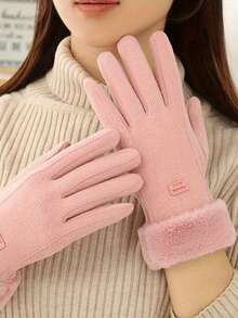 1 双女士冬季触屏手套，人造毛皮袖口绒面革手套，温暖时尚的寒冷天气手套，适合驾驶、户外活动，4 种颜色（灰色/粉色/米色/黑色） - 彩色 - 查看 8