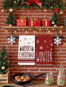 2 Pcs Poinsettia Pine Cone Christmas Reindeer Pine Tree Kitchen Towels Colorful Dish Towels Cooking Hand Towels Farmhouse Home Kitchen Dining Room Bathroom Decorative Hand Towels - Red and White - View 5