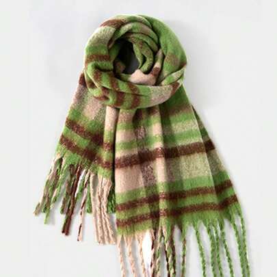 CAMEL CROWN Bufanda de cuadros cálida para mujer, conjunto de bufanda y gorro de estilo británico de lana tejida, a prueba de frío