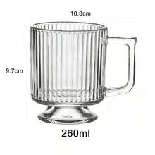 1 pieza Taza de vidrio corta con asa de estilo coreano de 260ml, taza de café con leche con rayas verticales minimalistas, taza para bebidas frías, taza para helado, taza para leche - transparente - Ver 2