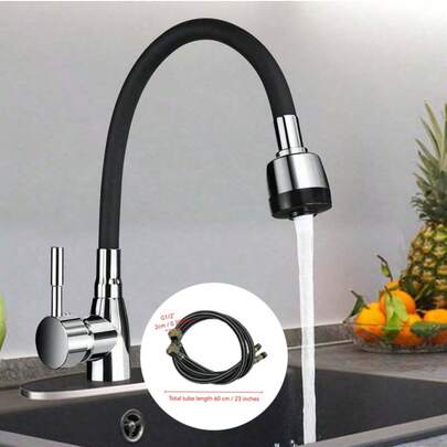 Modern 304 Stainless Steel Kitchen Faucet With Silicone Hose - Adjustable, Ceramic Valve, Deck Mount, No Electricity Needed, Potable Water , Contemporary Faucet Design