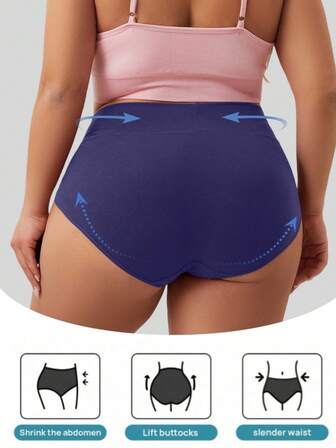 1 Adet Büyük Beden Kadın Yüksek Bel Düz Renk Karın Kontrol Külotu, Günlük Kullanım İçin Yumuşak ve Rahat