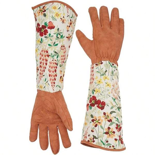 Long Gardening Gloves With PU Leather Garden Gloves For Women Men With Long Polyester Printed Floral Sleeves To Protect Your Arms Up To The Elbows