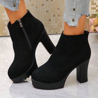 Fall/Winter Women's Fashionable Ankle Boots, Solid Color, Stylish Side Zipper, Suitable For Holidays, Parties, All Seasons