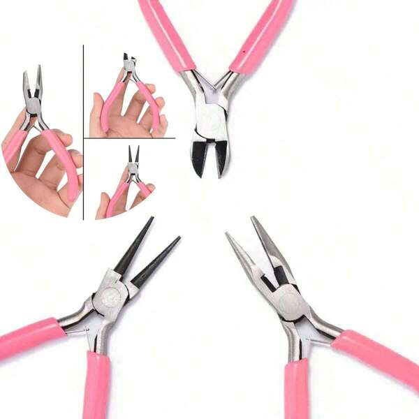 3pcs/1pc Pink Jewelry Pliers Tool Kit Includes Needle Round Wire Cutter And Curved Nose Pliers For Jewelry Beading Repair Supplies Wire Wrapping Multifunctional Tools Home Essentials