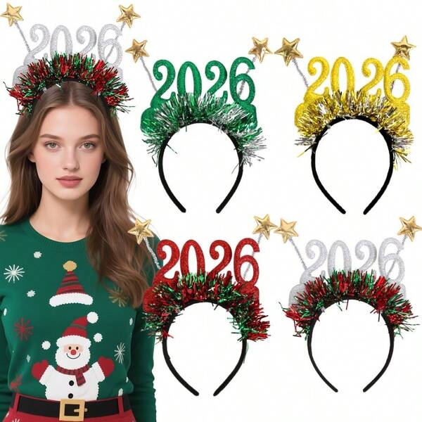 2026 Christmas Headband, Creative New Year Number Headpiece, Star & Streamer Decor Party Accessory