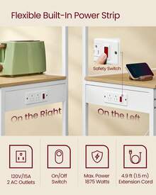 VASAGLE Kitchen Bakers Rack With Power Outlet, Coffee Bar 4-Tier With 8 S Hooks, Microwave Stand, Adjustable Shelf, For Small Spaces - 美規B型插(110-127V) - 查看 3