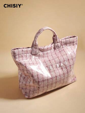 CHISIY 手工时尚极简迷彩图案特殊材质塑料优雅水桶包，多功能女士通勤包，适合工作、购物、度假、旅行、日常聚会、秋冬季节，情人节礼物