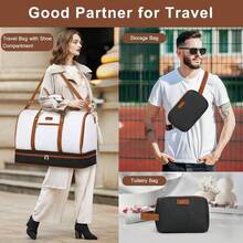 Garment Duffle Bag Travel - Convertible Carry On Garments Duffel Bags Travel Bag Women Men Large Weekender Bag With Shoes Compartment 3 In 1 Hanging Clothes Suit Dress Bag 3pcs Set - B01-Trắng và đen - Xem 3