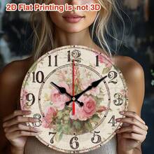 1pc 10-Inch Rustic Farmhouse Pink Roses Wooden Wall Clock - Vintage Floral Beige Background With Black Hands & Red Second Hand, Silent Quartz Movement, Easy-To-Read Large Numerals, Durable Wood Construction Kitchen Bedroom Living Room Bathroom Office Decor, AA Battery Operated (Not Included) - Elegant Home Décor & Functional Timepiece, Wall Clock Living Room Large Size, Modern Wall Clock, Kitchen Wall Clock, Kitchen Clock Wall Clock, Living Room Decor And Accessorie, Wall Clock - 10*10in - View 5