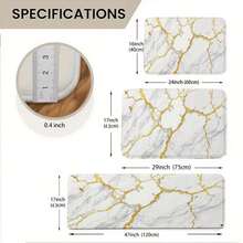 Modern Bright Kitchen Decor Set - White Cabinetry With Gold Handles, Light Wooden Floor, Gold Marble-Like Kitchen Mat, Stainless Steel Pots & Faucet, Cutting Board & Jars, Greenery Outdoor Pat - 彩色 - 查看 6