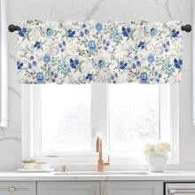 Cortina de cenefas de primavera y verano azul para cocina ventana granja gris blanco francés bolsillo para barra cenefa ventanas de 1 panel cortinas cortas 54 x 18 pulgadas para decoración - Floralazul - Ver 5