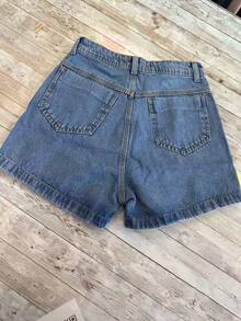 Jean Shorts Mom Shorts High Waist Plain Without Lycra Women's With Belt And Without Belt - Rửa trung bình - Xem 4