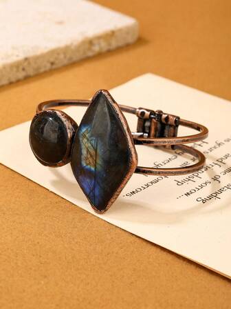 波西米亚复古天然石手链，仿古青铜色，独特图案设计，适合女士聚会等各种场合，高品质珠宝礼品，仿古青铜色天然石手链，波西米亚复古风格