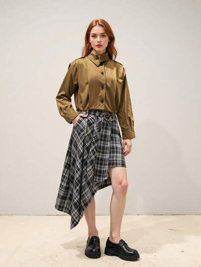 Jaqueta curta feminina nova, casual chique, plissada, para o início do outono