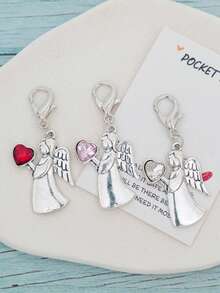 3pcs Cute And Charming Angel Love Keychains - Heart Rhinestone - Alloy Keychains, Travel Angel Mini Charm Keychain With Greeting Card - , Fantasy-Themed | Inspirational Gift For Graduation, Goodbyes, Holidays & More Bag Charms Car Accessories Teacher Friend Sister Gift Ideas - A - View 2