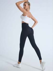 Premium Women's High Waist Shark Leggings - Sculpting Tummy Control With Distinctive Design - 黑色 - 查看 6