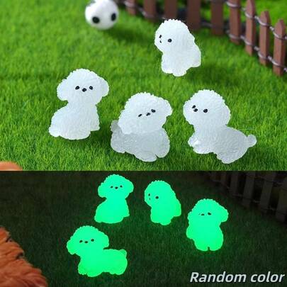 7款可爱的黑暗中发光小狗微型模型，用于童话花园风格发光树脂小狗雕像、DIY工艺品桌面装饰和新奇礼物（颜色随机）