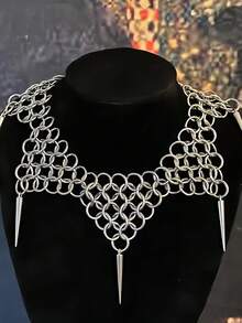 1 件几何圆形环绕锥形吊坠项链，带铆钉尖刺，多层朋克哥特式银项链，适合男女，日常佩戴或派对 - 銀色 - 查看 13