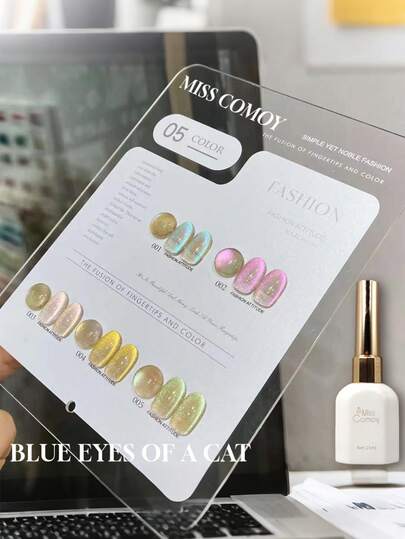 Miss Comoy 15毫升蓝色水滴系列猫眼指甲油，流行闪粉猫眼指甲油，精细磁性粉末，强磁变色极光猫眼指甲油，蓝紫色金色绿色极光猫眼指甲油，美甲沙龙DIY指甲油