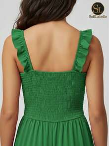 Women's Plus Size Long Dress, Three Marias Style, Elegant Evangelical Fashion, Party Dress, Sleeveless, Strapless, Ruffled, Dune - 綠色 - 查看 6